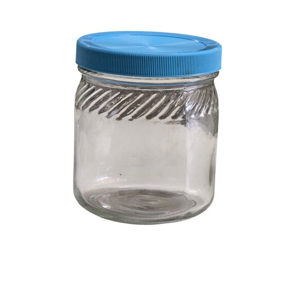 Glass Storage Jar With Blue Plastic Screw Lid - Picture 1 of 7